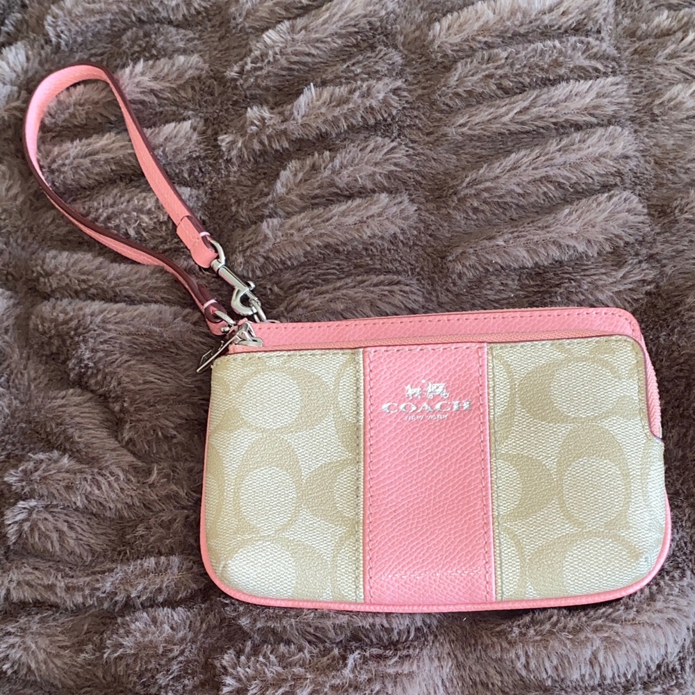 Coach Signature Pink and Cream Wristlet